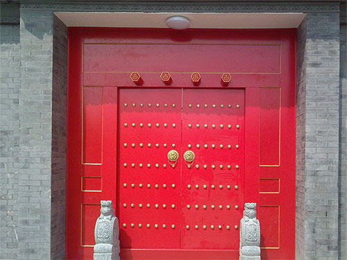 防城港中国传统四合院系列朱红色中式木制大门木作